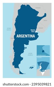 Mapa vectorial detallado del contorno básico del país argentino. Buenos Aires. Sudamérica.