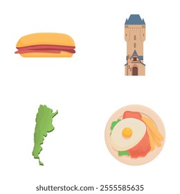 Argentina country icons set cartoon vector. Various landmark of argentina. South america country