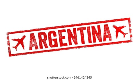 Argentina - el país ubicado en Sudamérica, es el segundo país más Grande de Sudamérica por área terrestre y el octavo más Grande del mundo, sello de texto con aeroplano