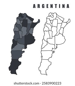 Argentina country map black flat outline vector illustration set
