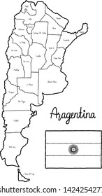 Argentina Country Map Flag Vector Illustration Hand Drawn Cartoon Art