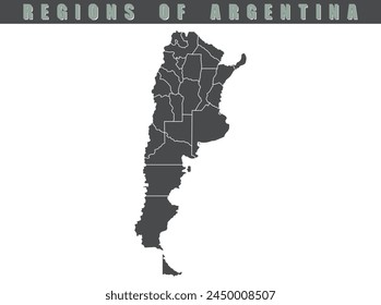 Argentina country map. Map of Argentina in gray color. Detailed gray vector map of Argentina by region.