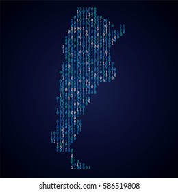 Argentina country map made from binary code numbers.
