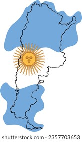 Argentina country map view with one line art style.portrait style.
