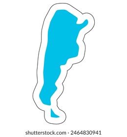 Argentina country silhouette. High detailed map. Solid blue vector sticker with white contour isolated on white background.