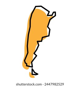 Argentina country simplified map. Orange silhouette with thick black sharp contour outline isolated on white background. Simple vector icon