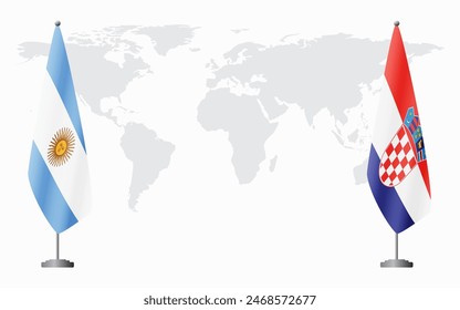 Argentina and Croatia flags for official meeting against background of world map.