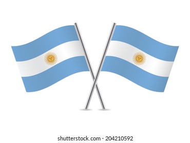 Argentina crossed flags. Argentinian flags, isolated on white background. Vector icon set. Vector illustration.