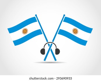 Argentina Crossed Flags Emblem Headset Music Listener Fans