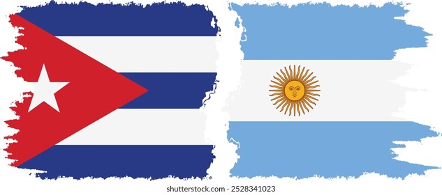 Argentina and  Cuba grunge flags connection, vector