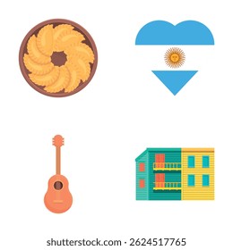 Argentina ícones cultura definir desenho animado vetor. Vários símbolos da argentina. País da América do Sul