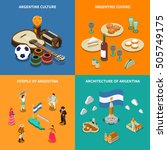 Argentina culture traditions and national  cuisine dishes for tourists 4 isometric icons square poster isolated vector illustration 