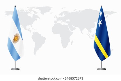 Argentina and Curacao flags for official meeting against background of world map.