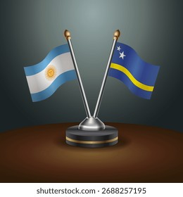 Argentina and Curacao table flags relation  with gradient backgrund. Vector Illustration