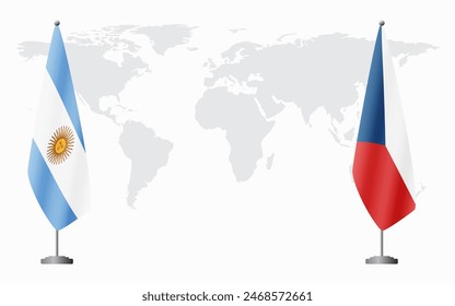 Argentina and Czech Republic flags for official meeting against background of world map.