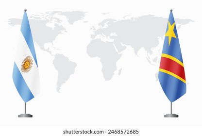 Argentina and Democratic Republic of Congo flags for official meeting against background of world map.