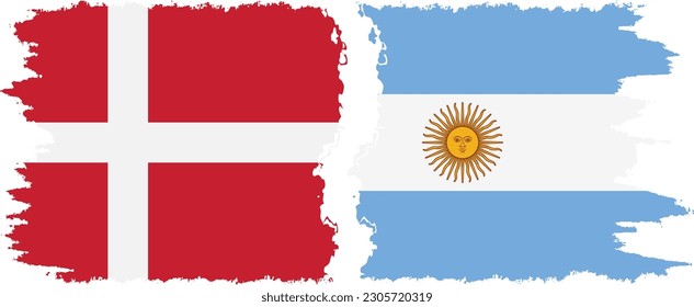 Argentina and Denmark grunge flags connection, vector