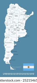 Argentina - detailed blue country map with cities and regions. Infographic icons. Vector illustration