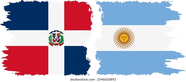 Argentina and Dominican Republic grunge flags connection, vector