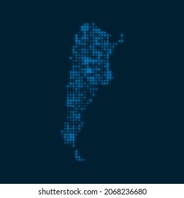 Argentina dota de un mapa brillante. Forma del país con bombillas azules brillantes. Ilustración vectorial.