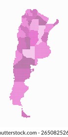 Argentina mapa pontilhado. Mapa de estilo digital do país sobre fundo branco. Forma argentina com pontos circulares. Estilo de pontos coloridos. Círculos de tamanho pequeno. Ilustração de vetor artístico.