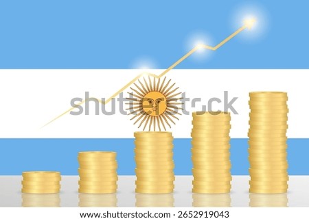 Argentina Economy. Flag of Argentina with Financial Graph. Stock Market Investment Concept. Vector Illustration.  