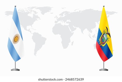 Argentina and Ecuador flags for official meeting against background of world map.