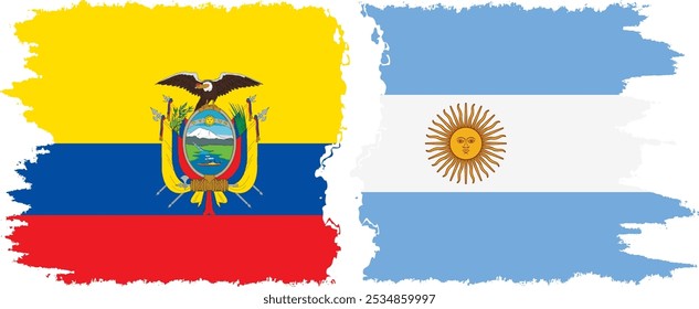 Argentina and Ecuador grunge flags connection, vector