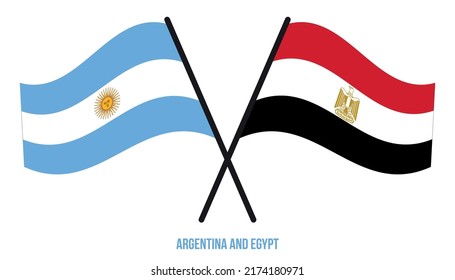 Argentinien und Ägypten Flaggen überquerten und schwindelerregenden Stil. Offizieller Anteil. Korrigieren Sie Farben.