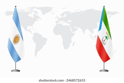 Argentina and Equatorial Guinea flags for official meeting against background of world map.