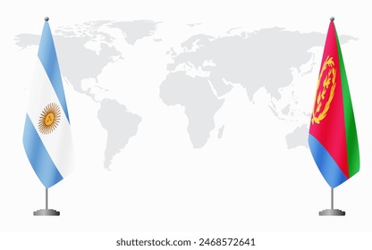 Argentina and Eritrea flags for official meeting against background of world map.