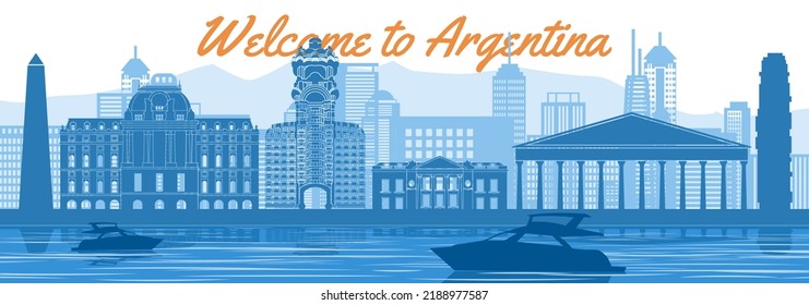 Argentina famous landmark with blue and white color design,vector illustration