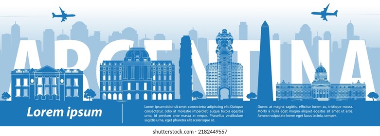 Argentina famous landmarks by silhouette style,vector illustration