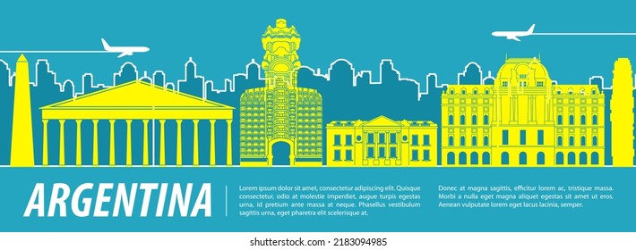 Argentina famous landmarks by silhouette style,vector illustration