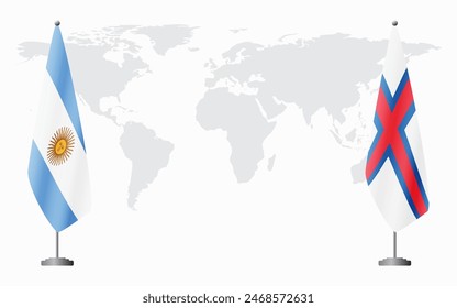 Argentina and Faroe Islands flags for official meeting against background of world map.