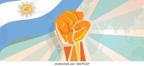 Argentina fight and protest independence struggle rebellion show symbolic strength with hand fist illustration and flag vector