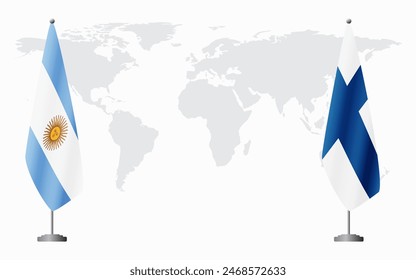 Argentina and Finland flags for official meeting against background of world map.