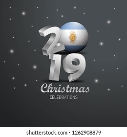 Argentina Flag 2019 Merry Christmas Typography. New Year Abstract Celebration background