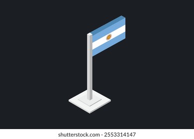 Estilo 3d da bandeira da Argentina, Ilustração do símbolo nacional do país da bandeira da Argentina Vetor, Retângulo Ilustração da bandeira da Argentina, Ilustração do vetor plano
