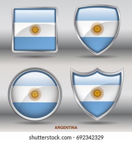 Argentina Flag in 4 Shape Collection with Clipping Path
