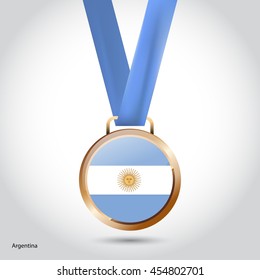 Argentina Flag in Bronze Medal. Olympic Game Bronze Medal. Vector Illustration