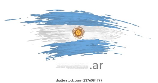 Argentina flag. Brush strokes, grunge. Stripes colors of the argentinian flag on gray background. Vector design national poster, template. Place text. State patriotic banner of argentina. Copy space