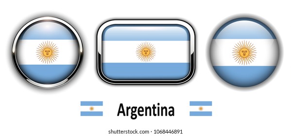 Argentina flag buttons, 3d shiny vector icons.