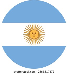 Argentina Flag Circle Icon Blue White Stripes Vector, Round flag of Argentina on white background.