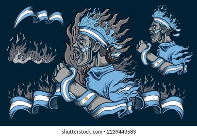Argentina Flag and Fire Elements with People Screaming