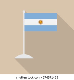 Argentina flag with flagpole flat icon with long shadow. Vector illustration EPS10