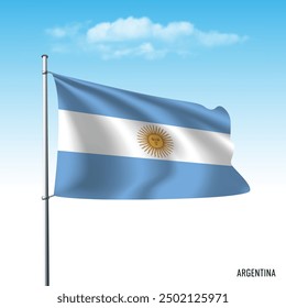 Argentina flag flying on blue sky, vector illustation.