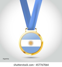 Argentina Flag in gold Medal. Vector Illustration. RIO Olympic Game gold Medal. Vector Illustration