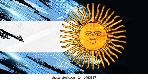 Bandera Argentina en estilo de pintura de pincel grunge con efecto semitono. Bandera argentina en concepto de grunge