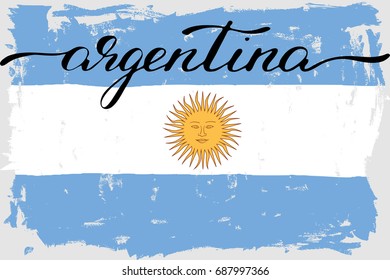 Argentina flag grunge painted handwriting vector. There are true colors of the flag